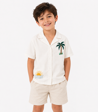 BOYS SEASIDE  SHIRT WITH PALM TREE AND SUN EMBROIDERY
