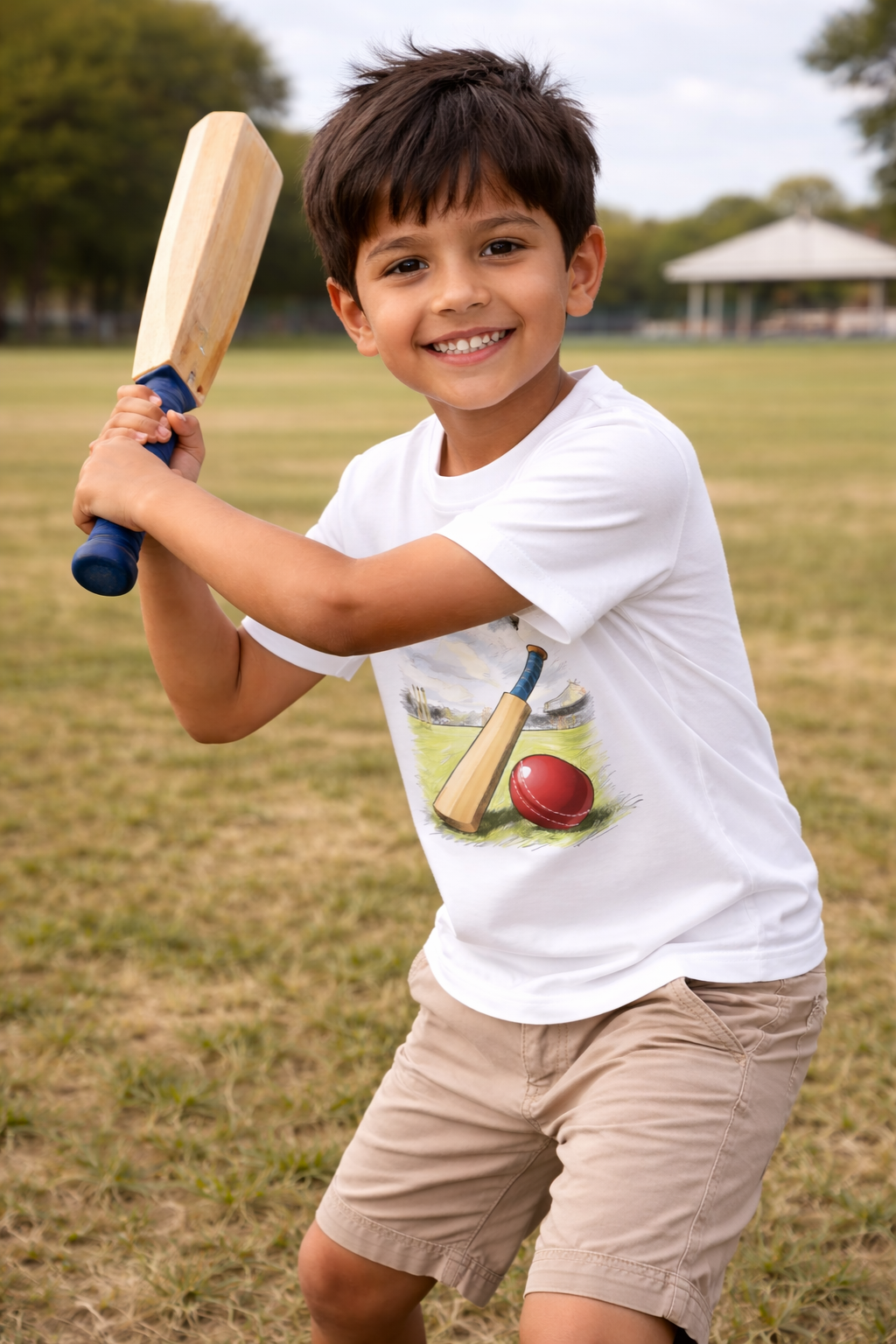 ZIP ZAP ZOOP Boys Sports Print T-Shirt – Cricket Bat & Ball Design Cotton Tee 
