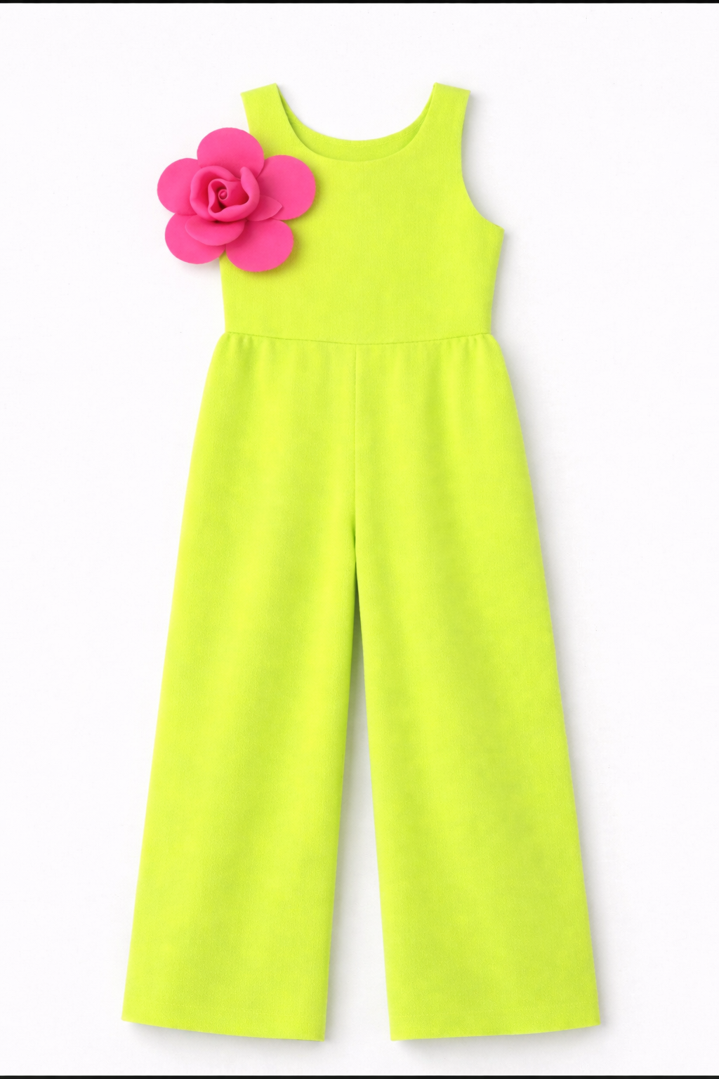 Neon Lime Statement Jumpsuit with Pink Flower Accent