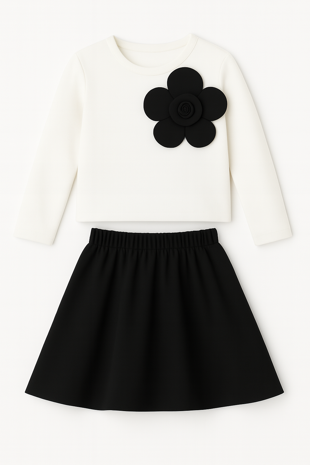 Girls  Elegant Big Flower Top & Skirt Co-Ord Set
