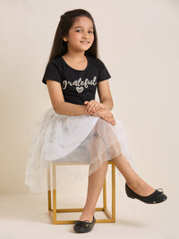 ZIP ZAP ZOOP Girls Dress Black & White "Grateful" Pearl Embroidery Half Sleeve Dress