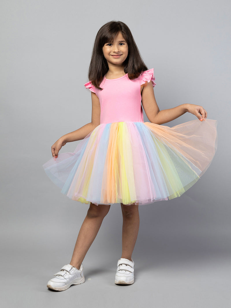 Multicolor Cute Frilly Sleeves Rainbow Party Girls Dress – ZipZapZoop