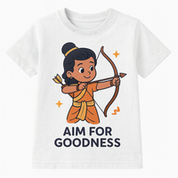 Kids Dusherra Tshirt Aim For Goodness With Lord Ram Print -White