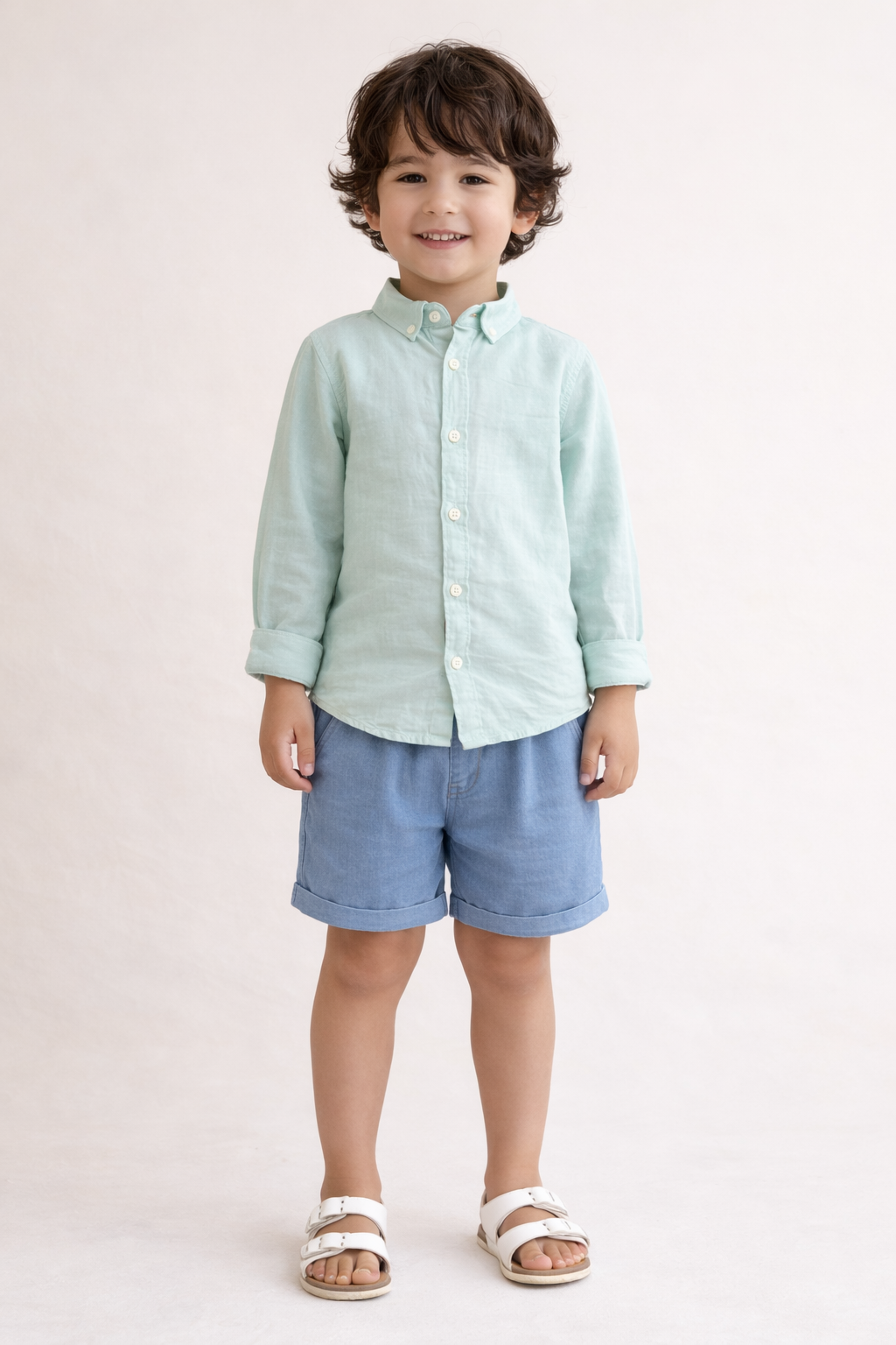 Kids Summer Outfit with Cotton Light blue Shirt & Denim Shorts