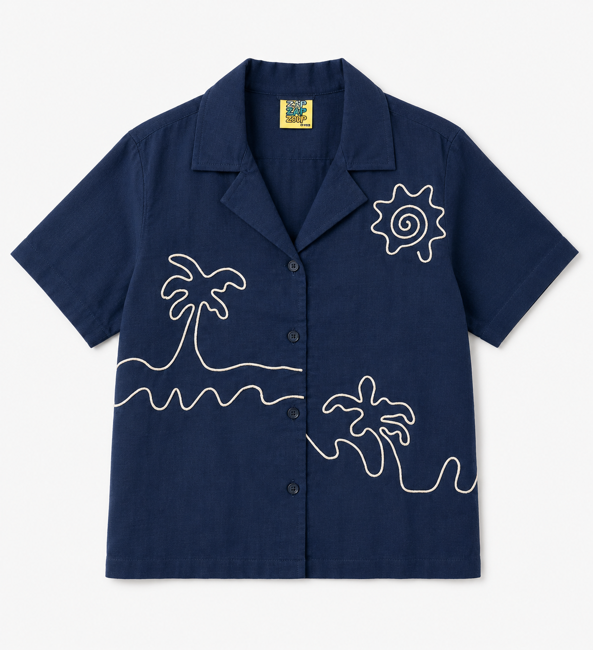 BOYS HAND EMBROIDERY VACATION SHIRT WITH PALM TREES AND SUN