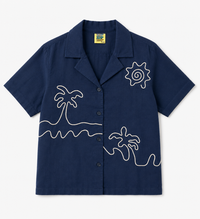 BOYS HAND EMBROIDERY VACATION SHIRT WITH PALM TREES AND SUN
