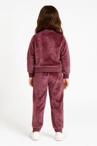 Girls Velvet Pink Jacket and Pant with Ribbed Borders