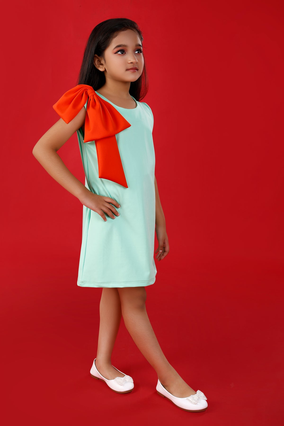 Mint Green Party Dress with Big Orange Bow ZipZapZoop Mint Green Party Dress with Big Orange Bow ZipZapZoop