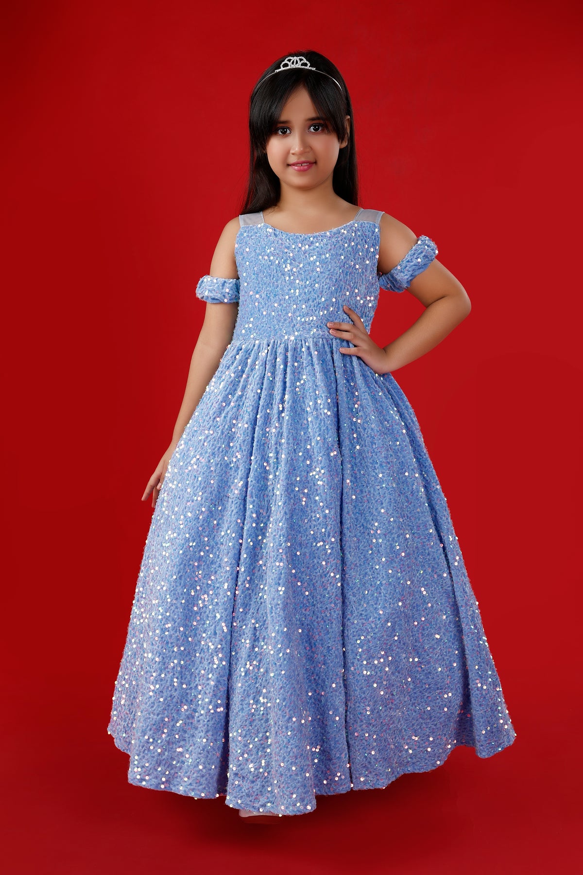 Light Blue Sequins Exaggerated Princess Ball Gown: Frozen Inspired ZipZapZoop Light Blue Sequins Exaggerated Princess Ball Gown: Frozen Inspired ZipZapZoop