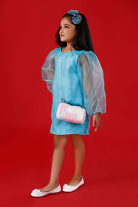 Light Blue Organza Dress with Exaggerated Sleeves