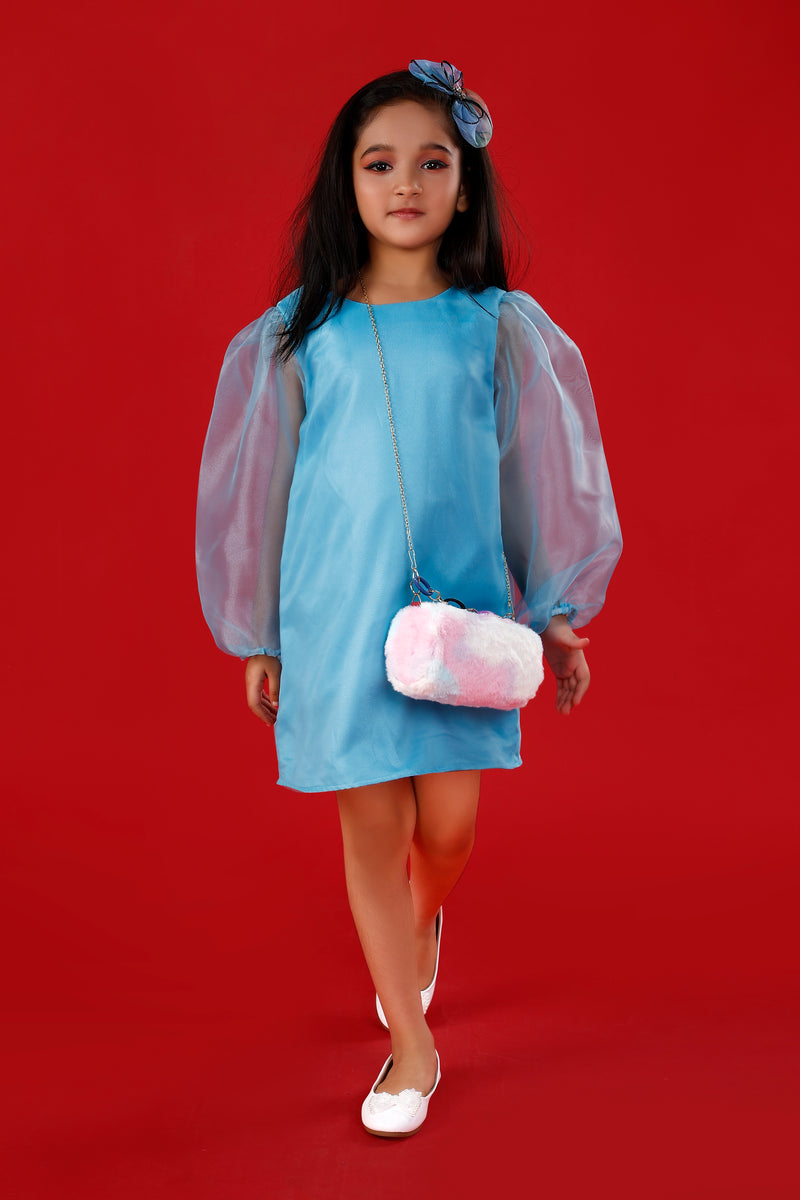Light Blue Organza Dress with Exaggerated Sleeves