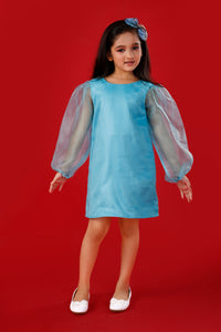 Light Blue Organza Dress with Exaggerated Sleeves