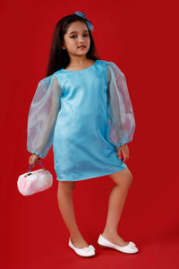 Light Blue Organza Dress with Exaggerated Sleeves