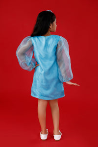 Light Blue Organza Dress with Exaggerated Sleeves