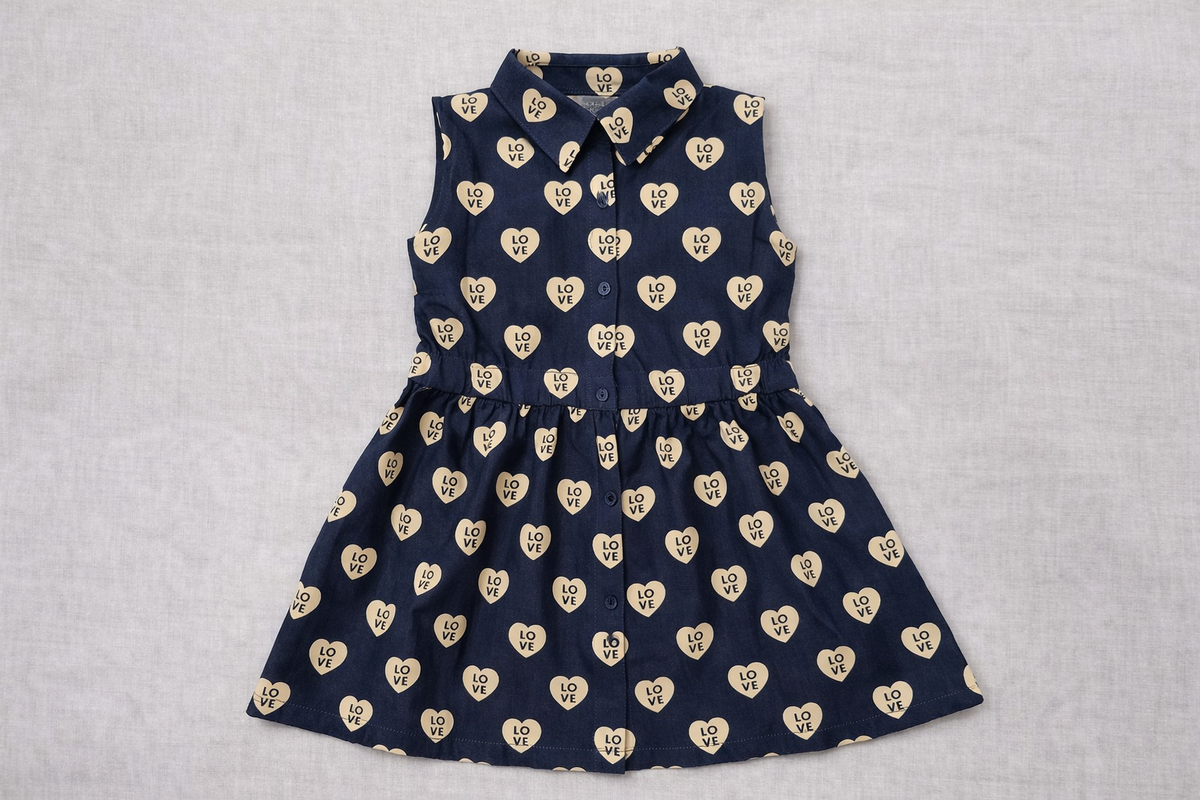 GIRLS PREMIUM LIGHT DENIM SLEEVELESS HEART DRESS