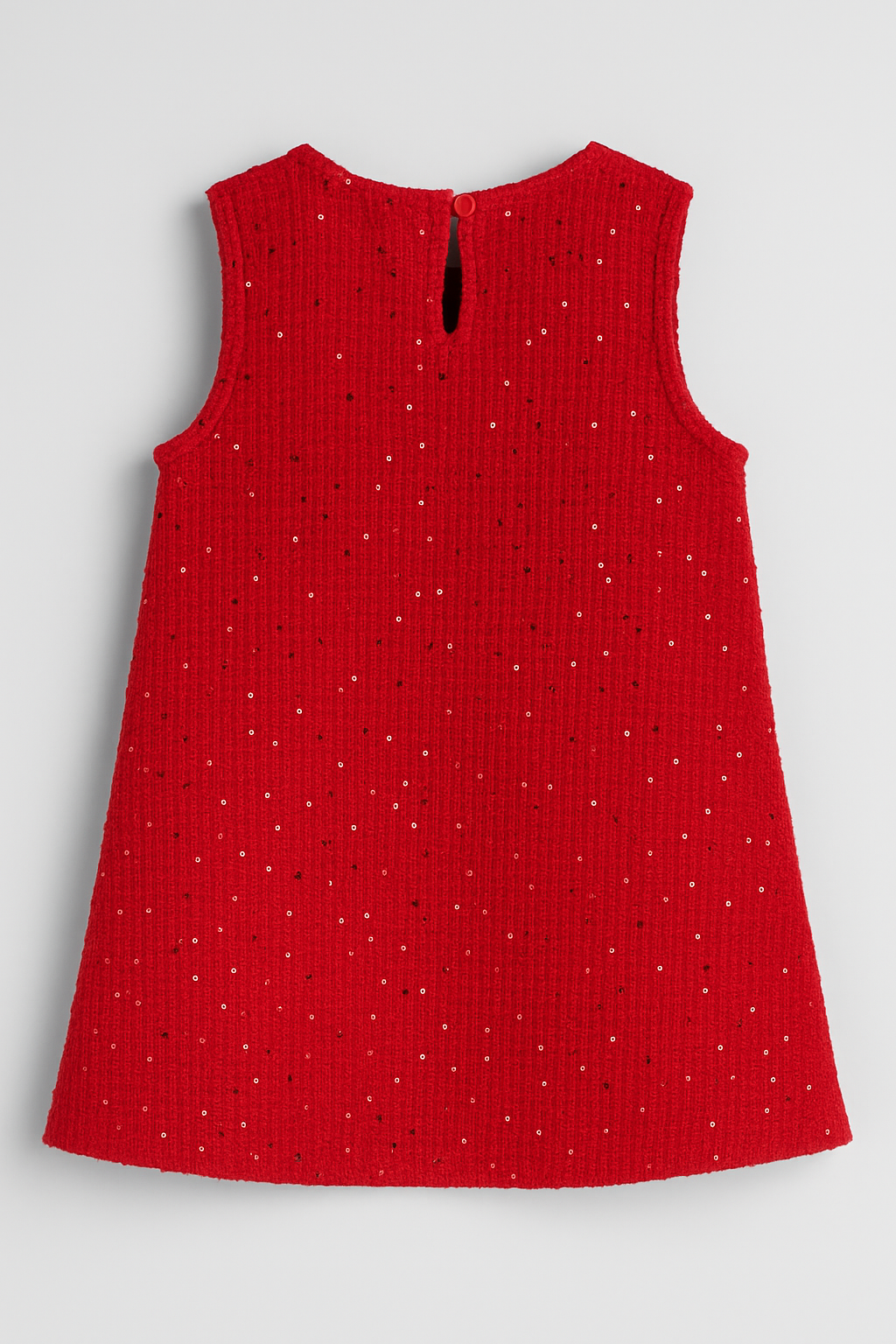 Girls Festive Red Tweed Sequin Dress with Black Bow Detail
