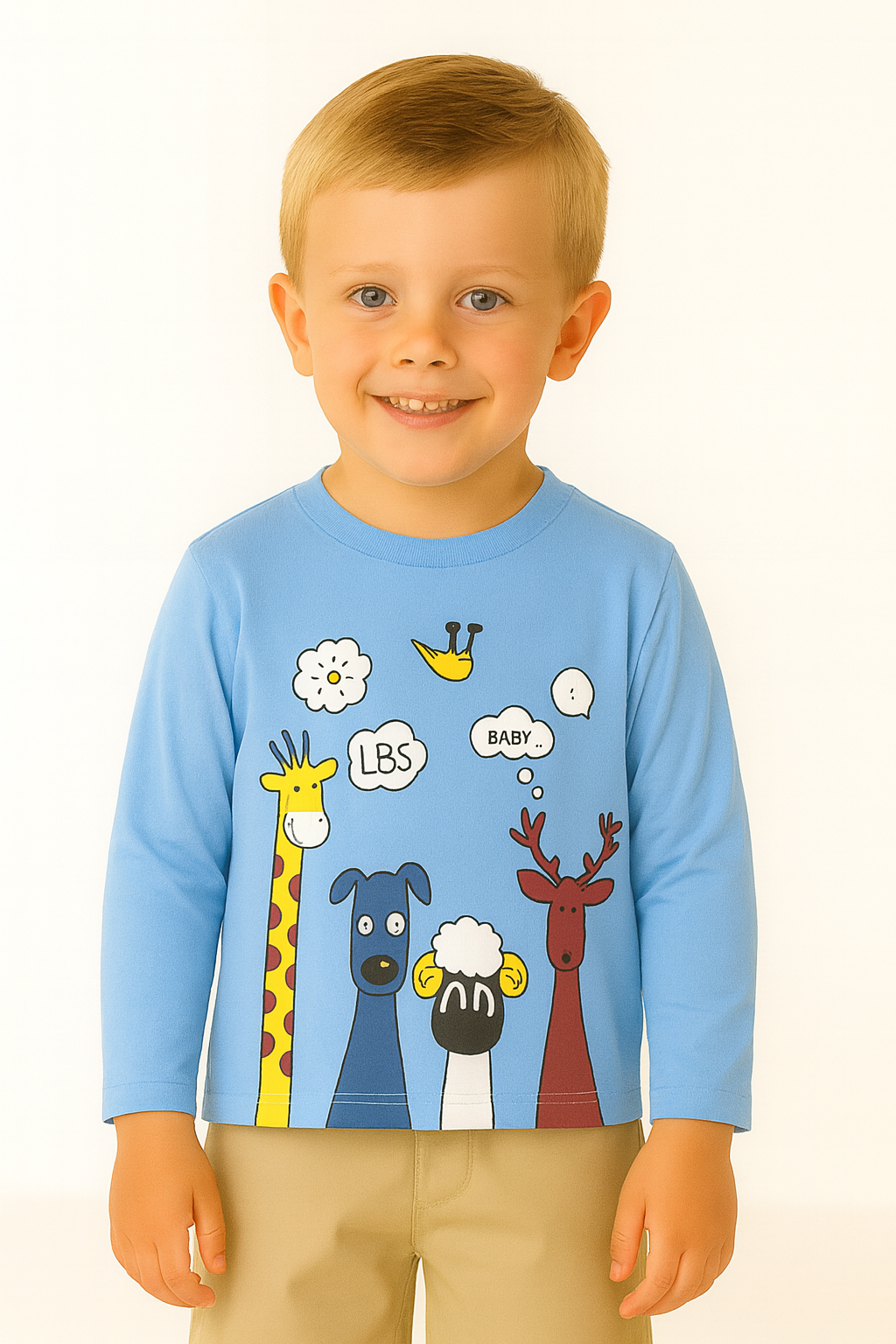 Boys 4 Animals Blue Full Sleeves T-Shirt