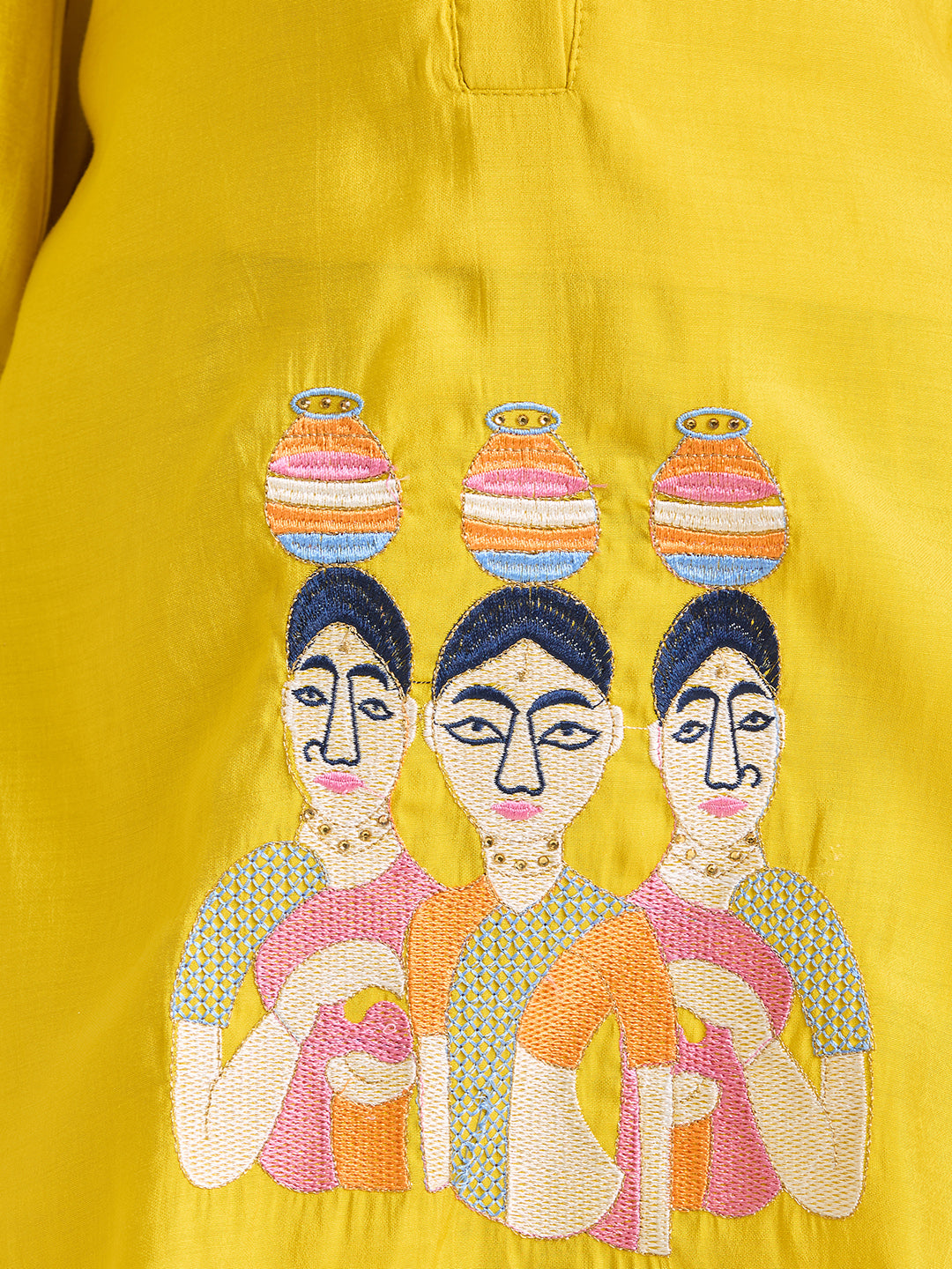 Girls Yellow Kurta Set with Balloon Salwar Pants & Girls Matki Motif Embroidery (2pc Set)