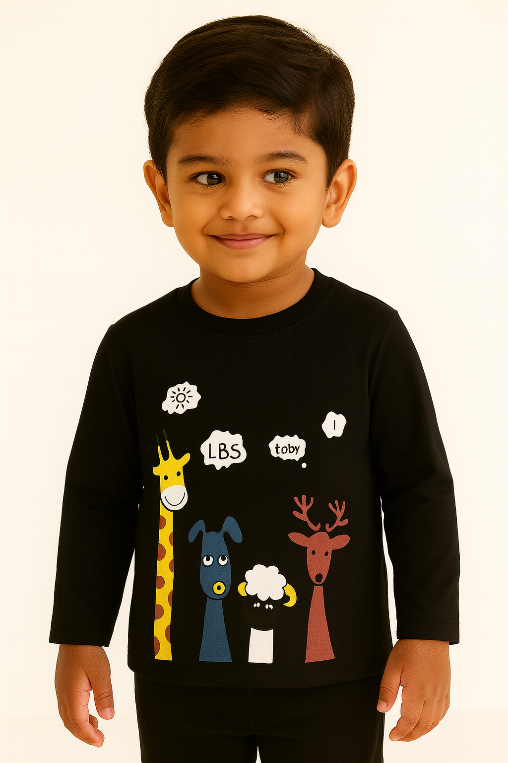 Boys 4 Animals Black Full Sleeves T-Shirt
