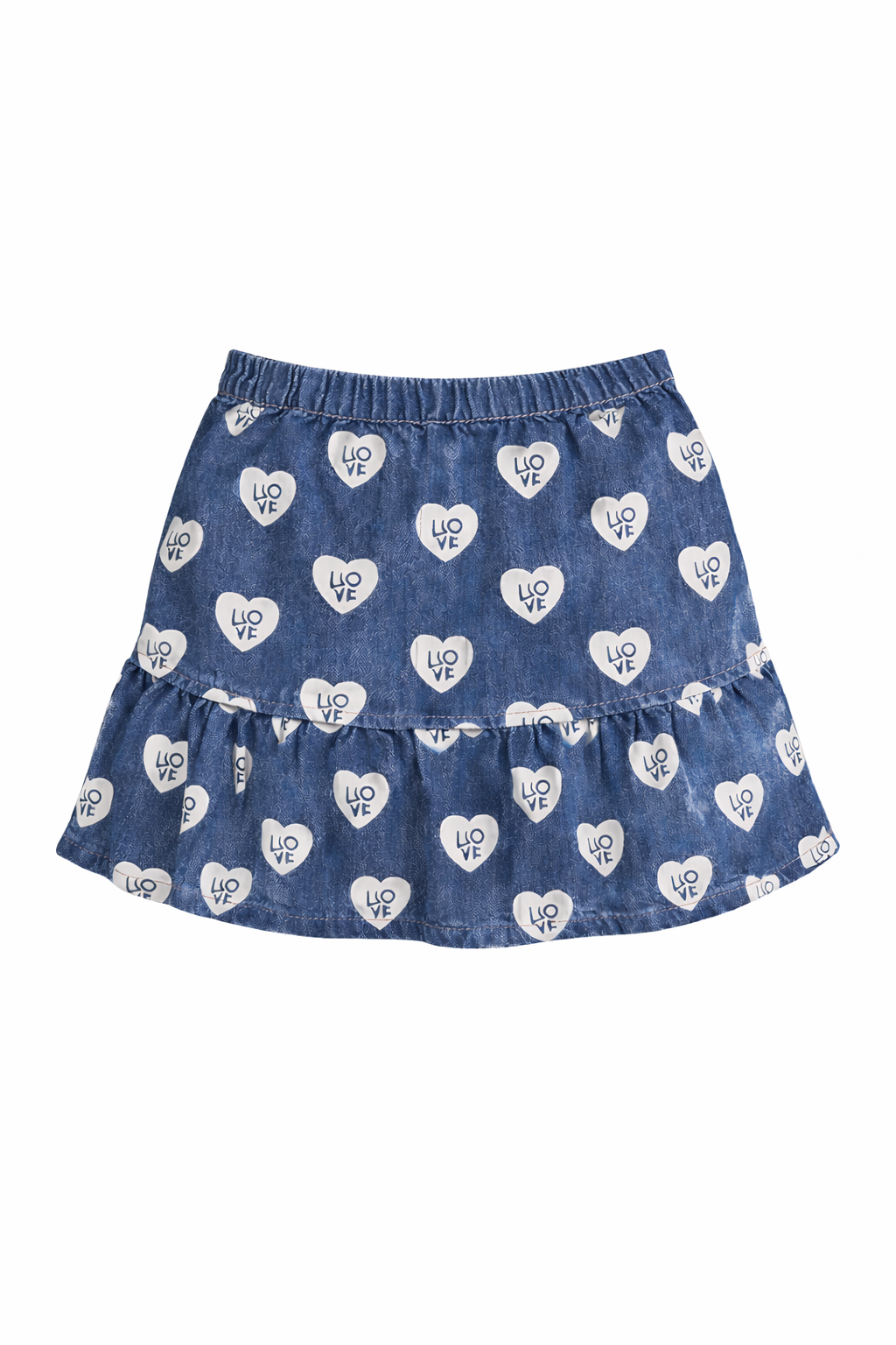 PREMIUM LIGHT DENIM LOVE HEART PRINT SKIRT