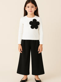 Girls Top & Pant Set With Big Accent Flower