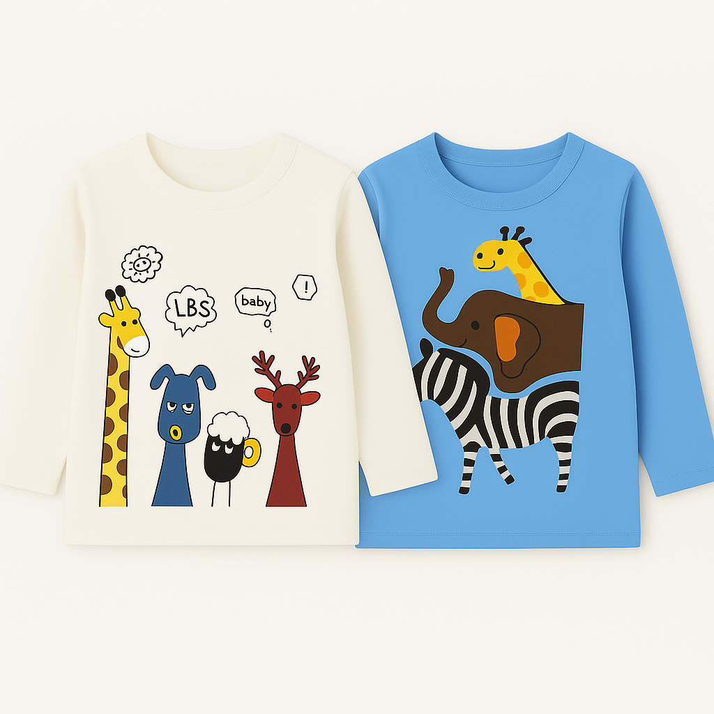 Boys Pack Of 2 Animal Shirt White And Light Blue