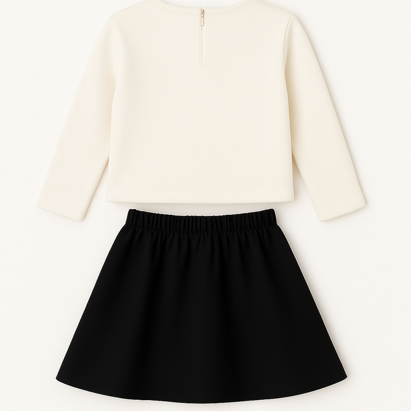 Girls  Elegant Big Flower Top & Skirt Co-Ord Set
