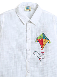 White Kite Embroidery Boys Shirt
