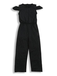 Black Off Shoulder Sleeve Embellished Smooth Cotton Jumpsuit