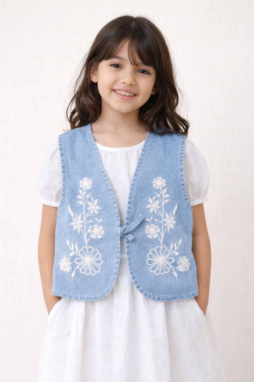 Blue Bloom Denim Vest – Cute Floral Embroidered Jacket for Girls
