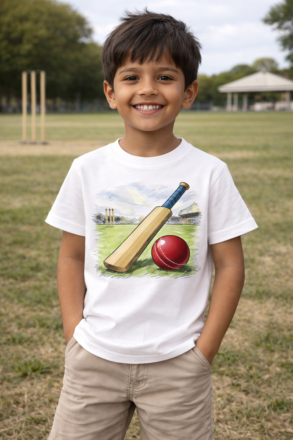 ZIP ZAP ZOOP Boys Sports Print T-Shirt – Cricket Bat & Ball Design Cotton Tee 