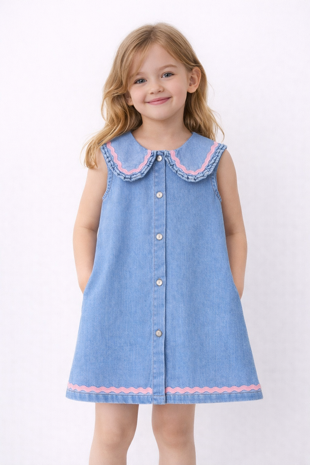 Pink Bloom Denim Dress – Cute Embroidered Dress for Girls