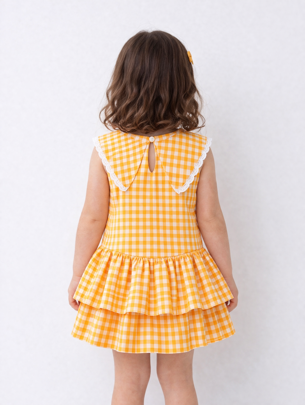 Vintage Gingham Orange Checks Collar Dress