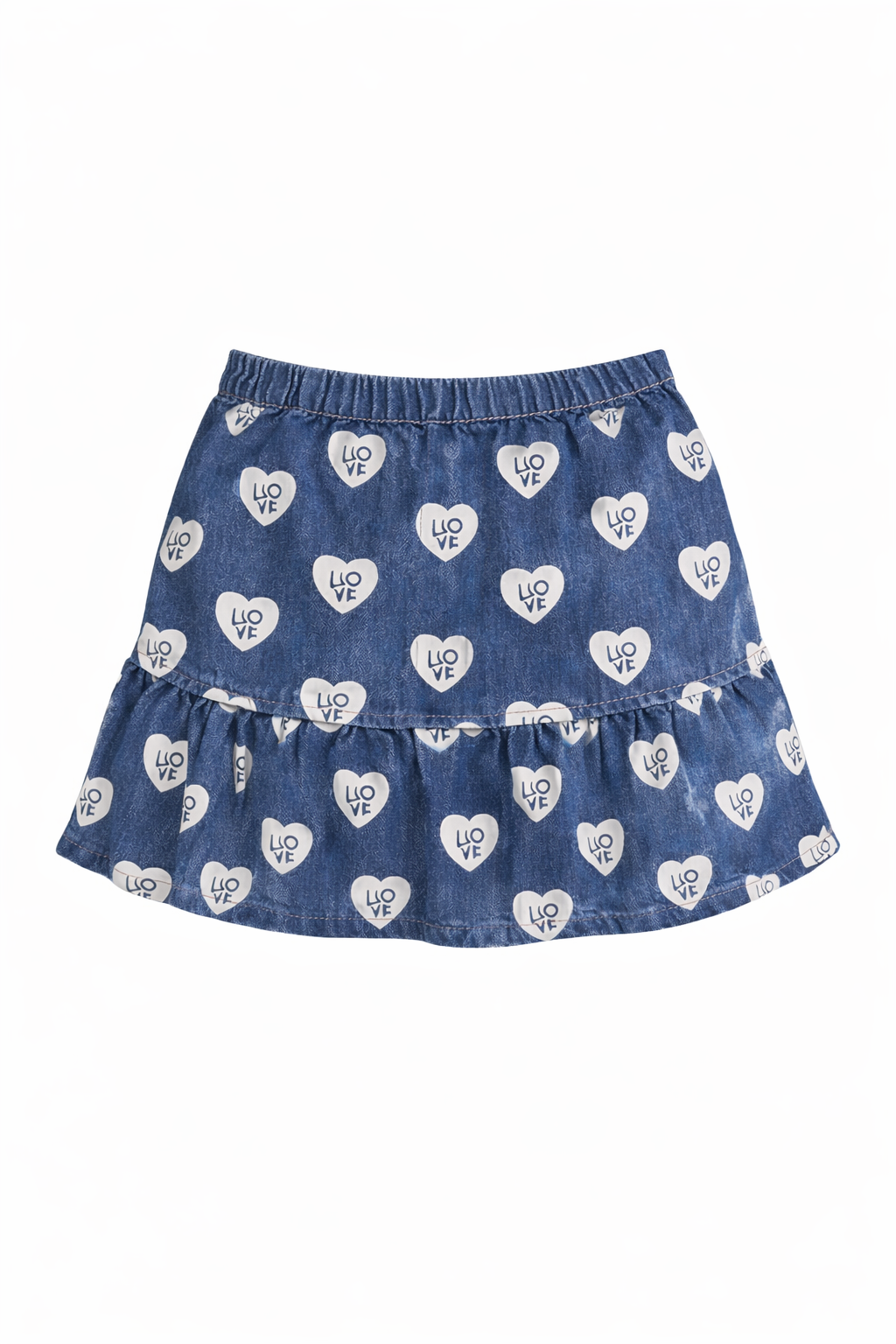 PREMIUM LIGHT DENIM LOVE HEART PRINT SKIRT