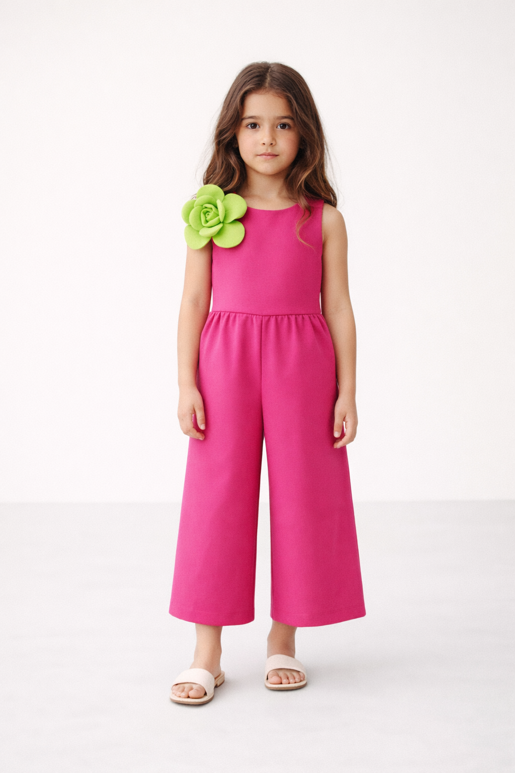 Girls Party Wear Pink Jumpsuit with 3D Flower