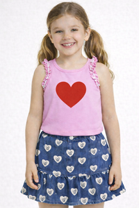 PREMIUM LIGHT DENIM LOVE HEART PRINT SKIRT