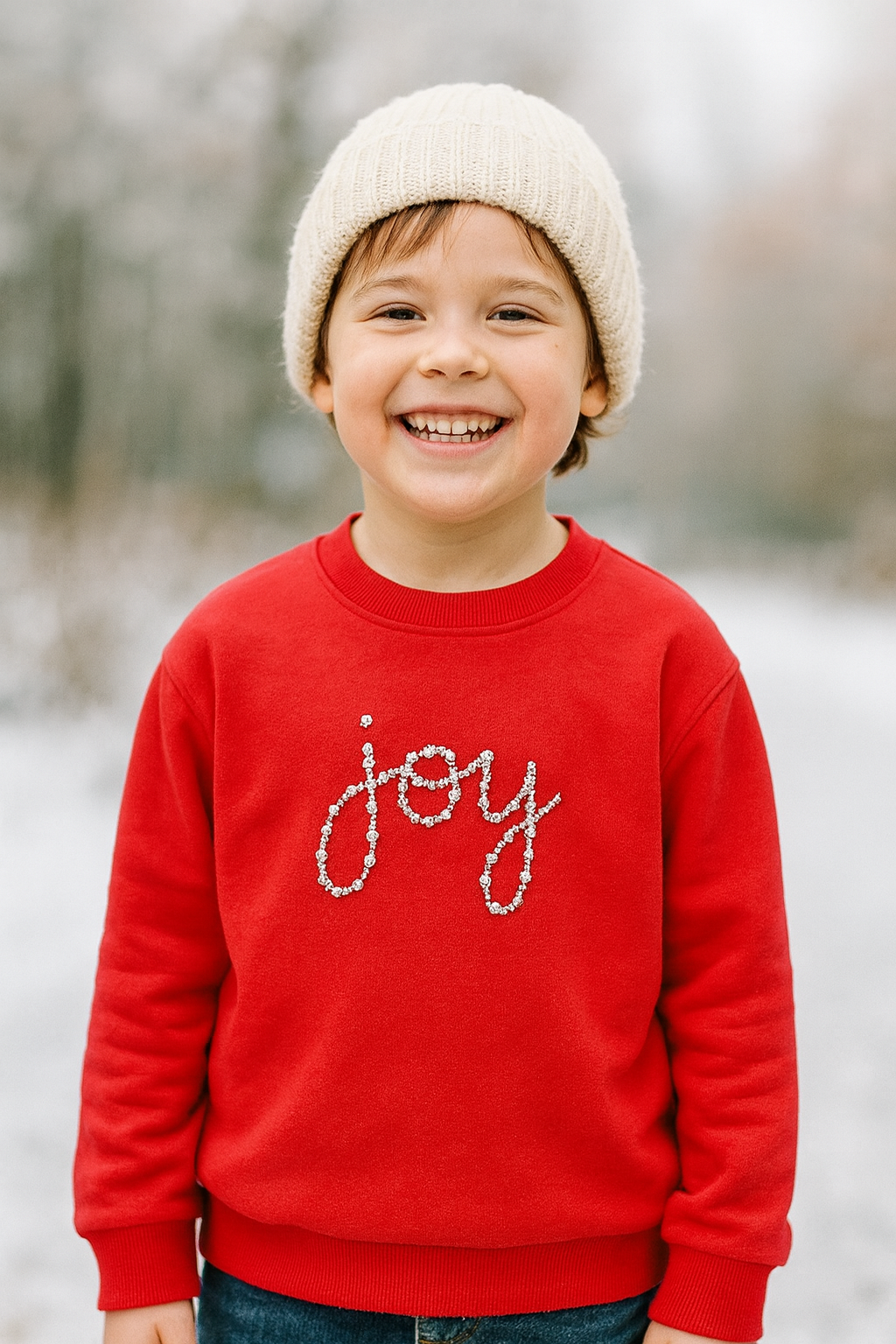 Kids Limited Edition Hand Embroidery Joy Unisex Red Sweatshirt