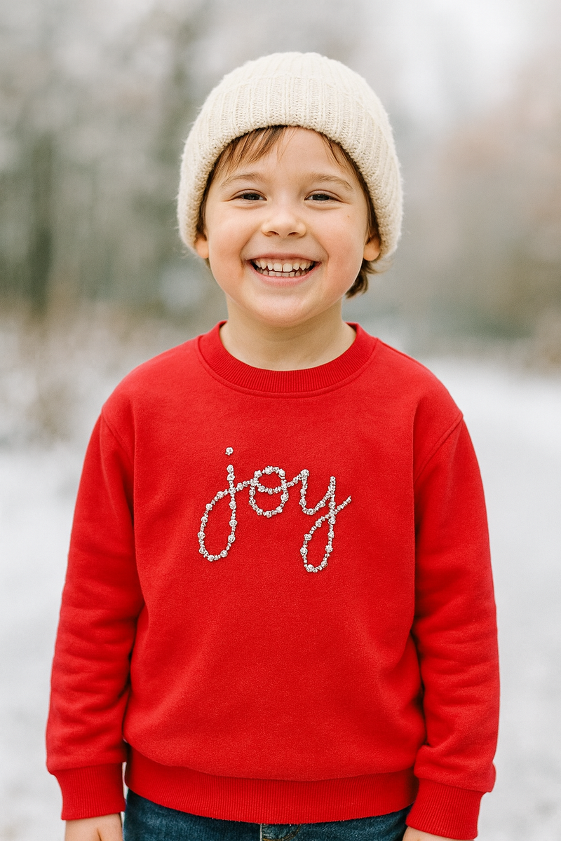 Kids Limited Edition Hand Embroidery Joy Unisex Red Sweatshirt