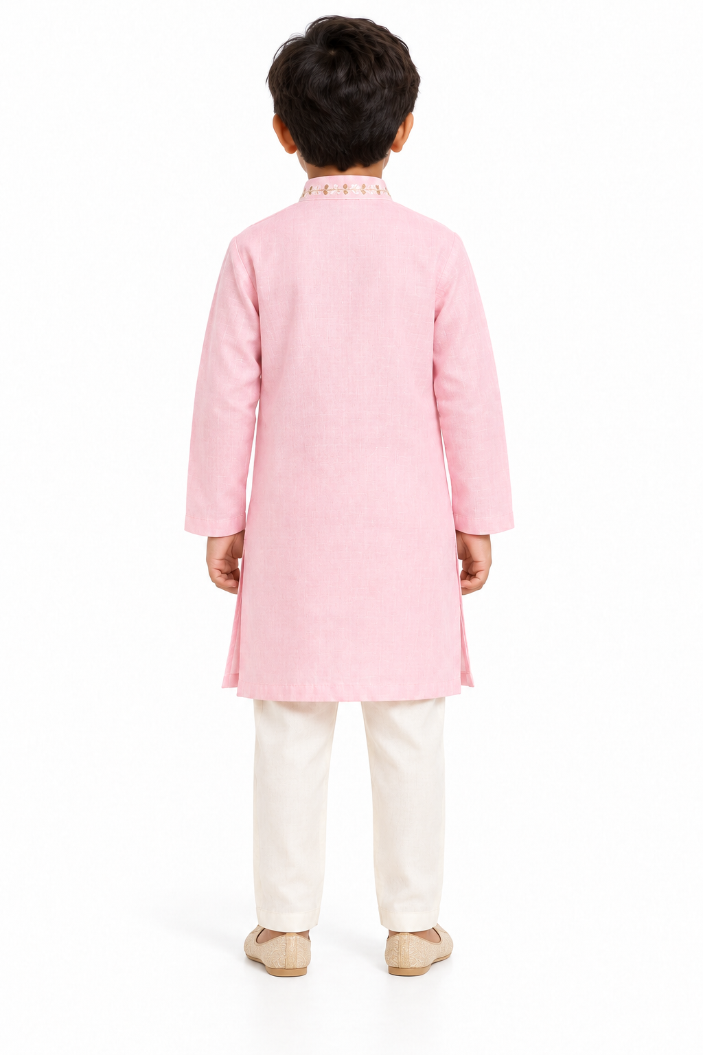 ZIP ZAP ZOOP Boys Baby Pink Diya & Marigold Toran Embroidered Kurta with Ivory Pants – 2-Piece Diwali Set