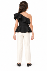 ZIP ZAP ZOOP Girls Black One-Shoulder Ruffle Peplum Party Top