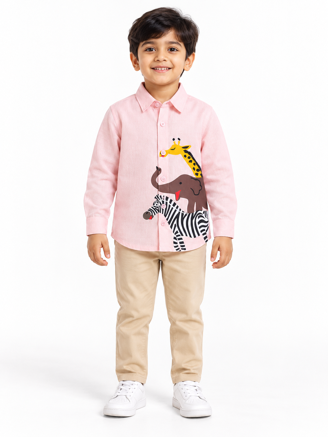 Pink Animal Print Full Sleeve Collar Neck Shirt