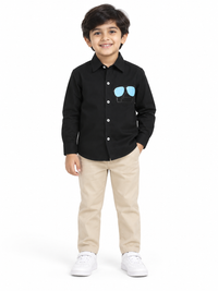 Black Shirt With Blue Sunglasses Print Full Sleeve Cotton Shirt