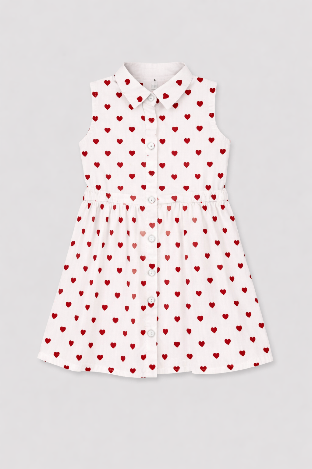 Girls White Heart Printed Dress