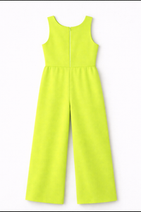 Neon Lime Statement Jumpsuit with Pink Flower Accent