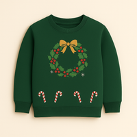 Green Christmas Candy Wreath Print Sweatshirt with Golden Embellished Skirt