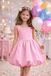Pink Balloon Dress for Girls | Soft Summer Party Dress | ZIP ZAP ZOOP
