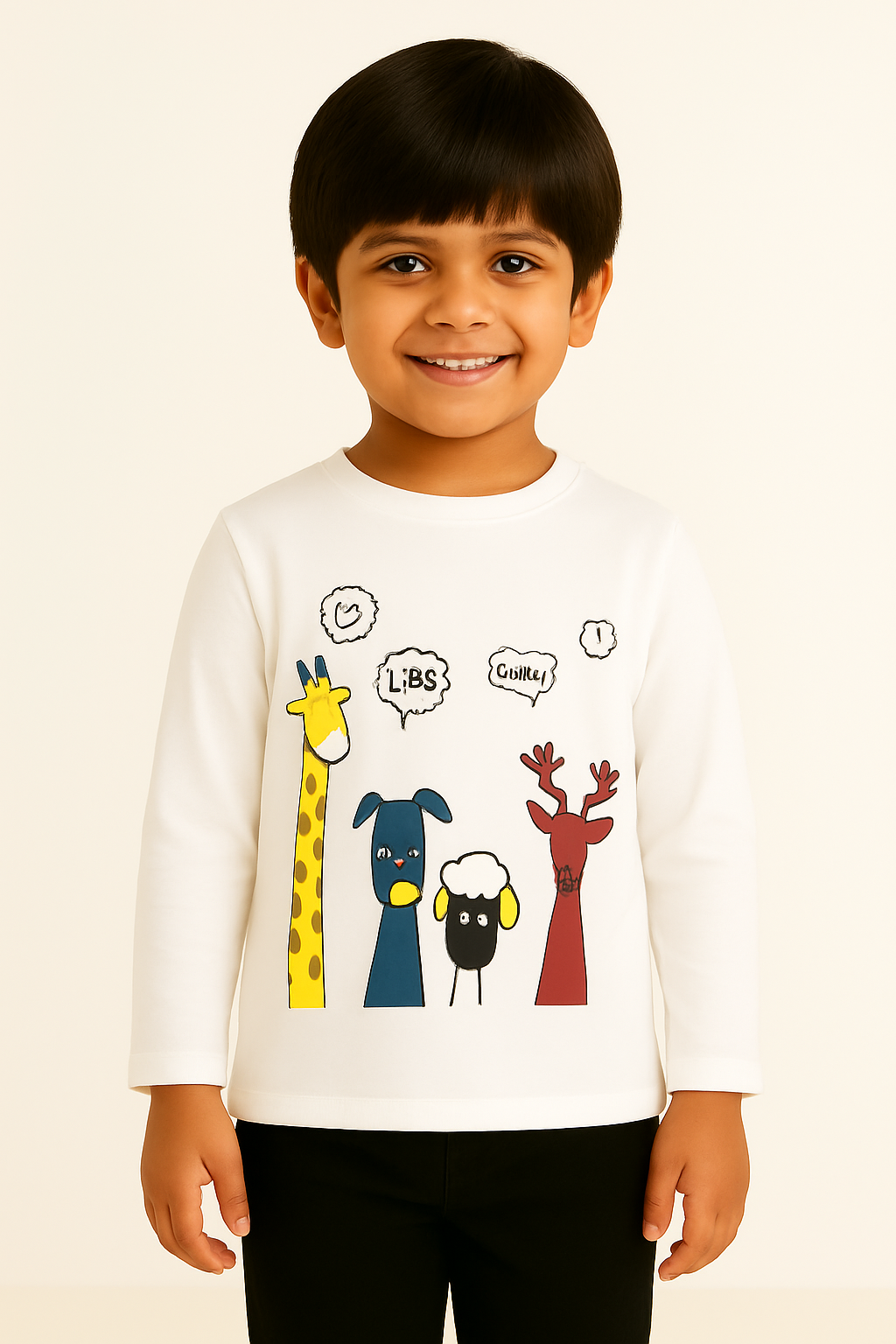Boys 4 Animals White Full Sleeves T-Shirt
