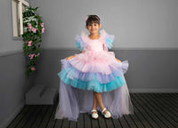 Pink Blue & White Multi-layered Red Carpet Look 4 Trail Gown Dress