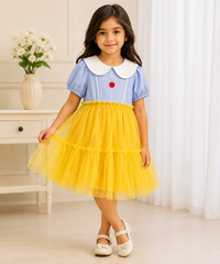 Girls Premium Cotton & Soft Net Tiered Dress with Apple Embroidery