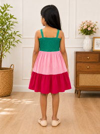 Girls Multicolor Smocked Cotton Tiered Dress